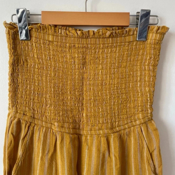 American Eagle Smocked Strapless Striped Romper Mustard Yellow  Sz S - Picture 4 of 6